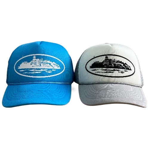 corteiz cap trucker grey - baby blue